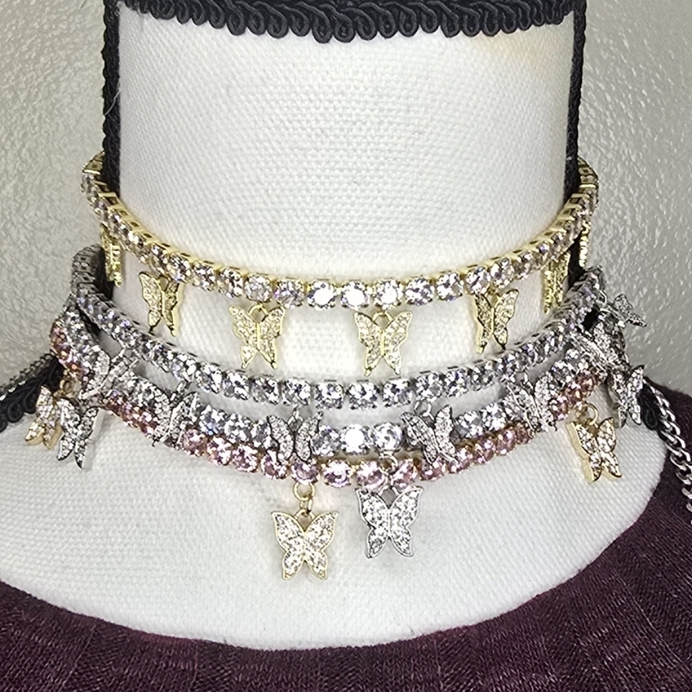 Butterfly Charm Necklace Set in Gold and Silver